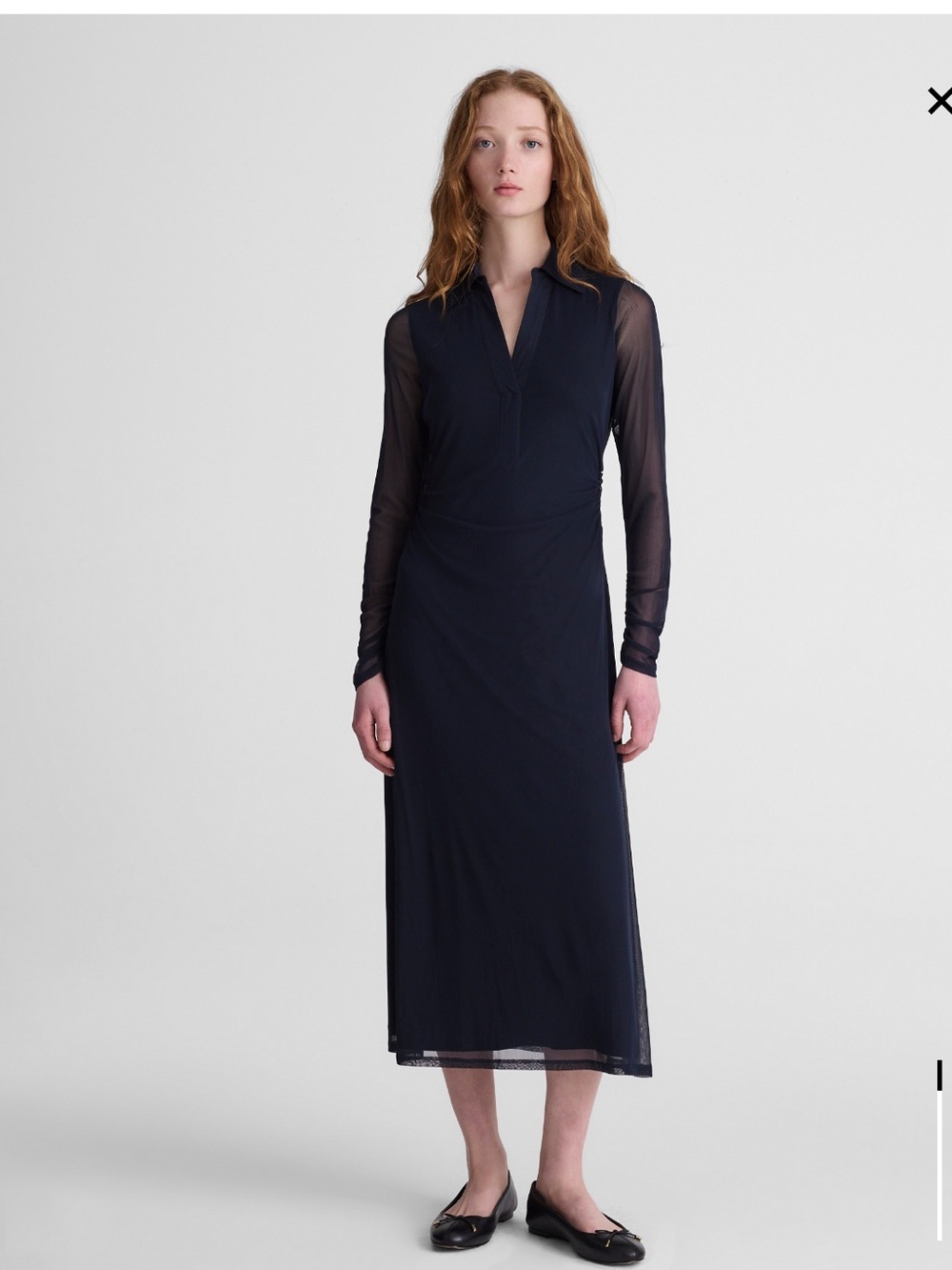 Long-Sleeve Polo Midi Dress in Navy